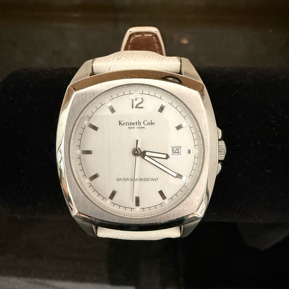 Kenneth Cole New York Silver White Dial Men’s Watch with White Band